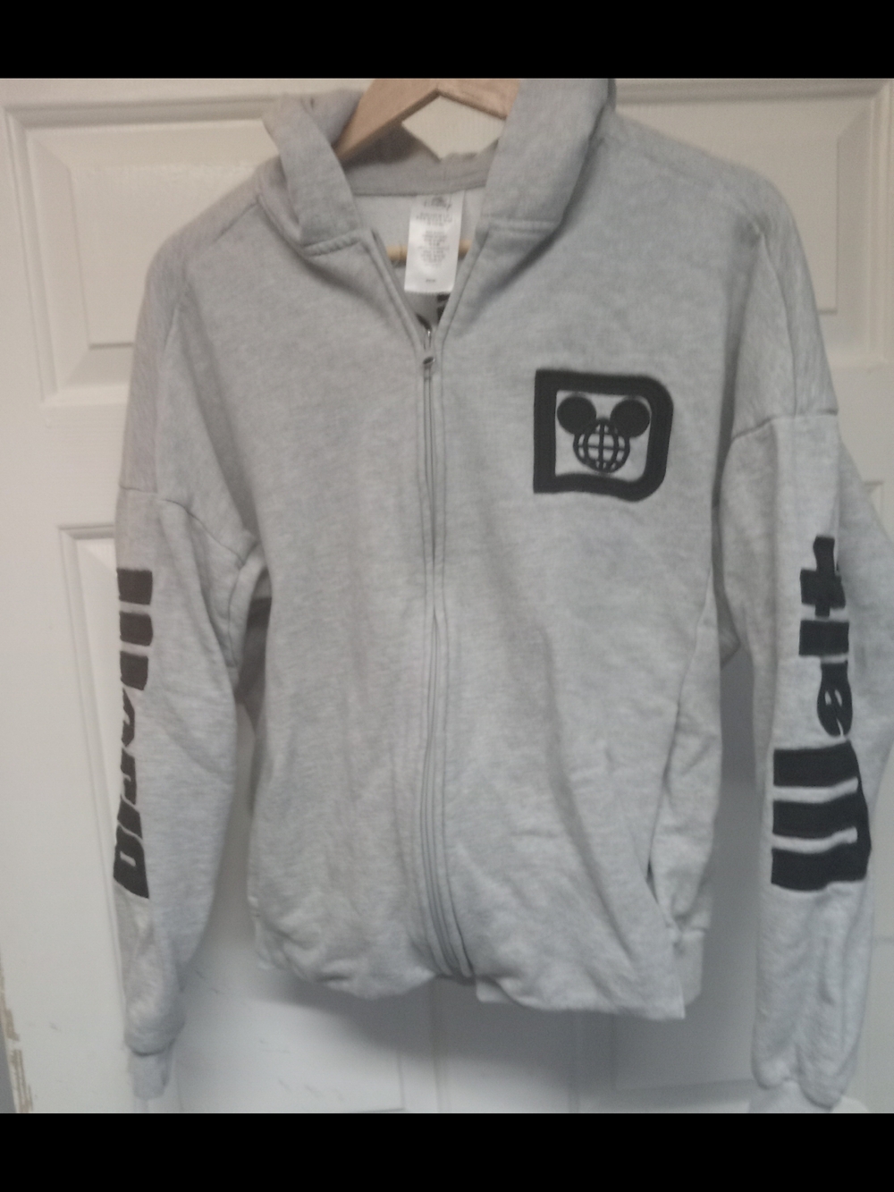 Disney World Light Gray Full Zip-Up Hoodie with Black Logo Prints